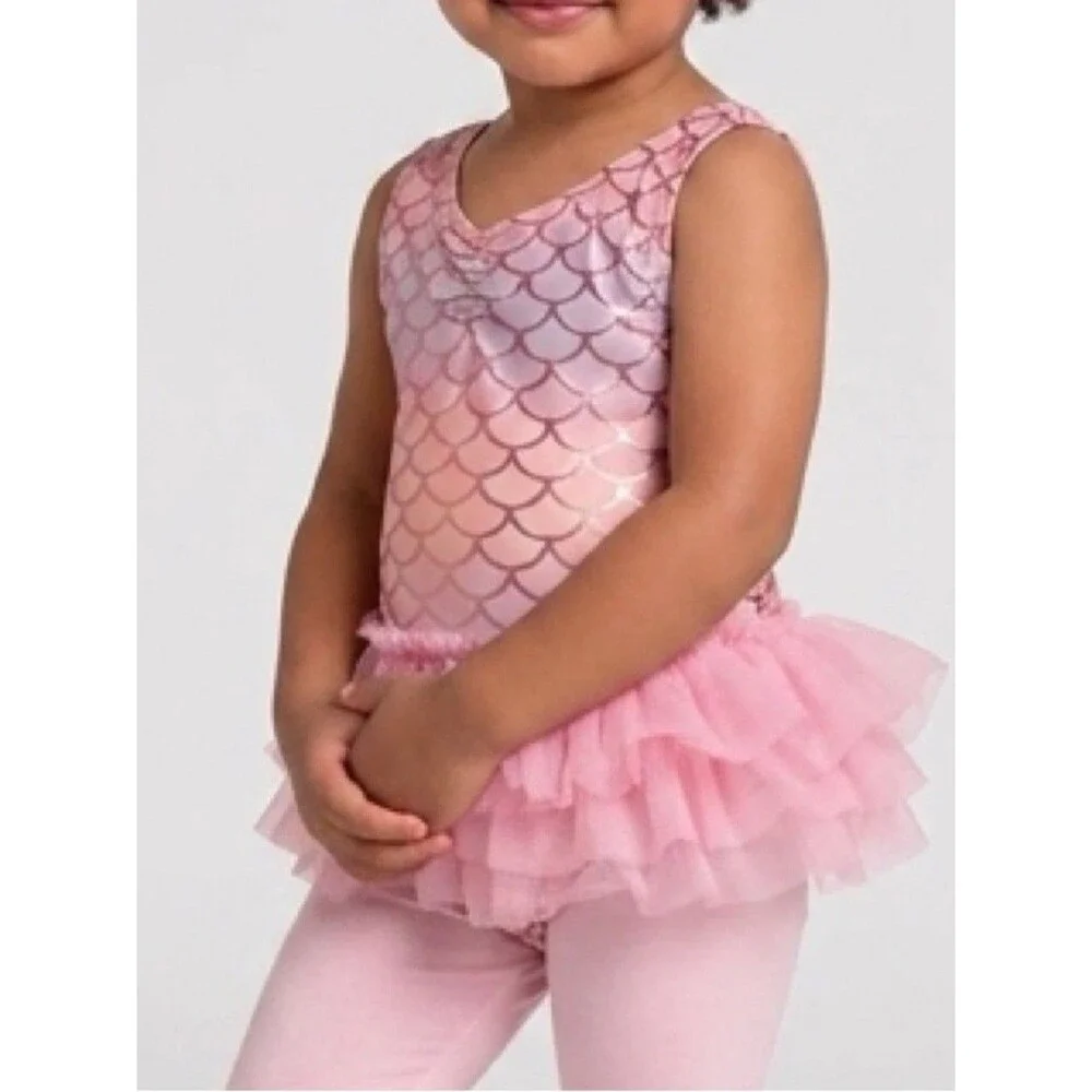 Girls Bathing Suit-Mermaid Tutu Leotard with Gold Scales